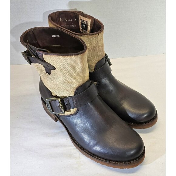 Frye Women's Brown/ Beige Veronica Canvas/Leather Shortie Ankle Boots Size 8B - Picture 5 of 16